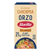 Barilla orzo de garbanzo frente del paquete mostrando marca y beneficios