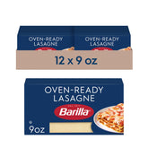 Barilla caja frontal de Oven-Ready Lasagne mostrando formato y marca para fácil identificación