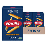 Barilla Penne frente del paquete mostrando caja y logotipo, conveniencia de pack