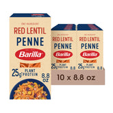 Barilla penne de lenteja roja frente del empaque mostrando marca y tamaño