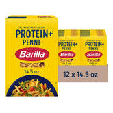 Barilla Protein+ penne frente del empaque que muestra la caja y beneficio proteico