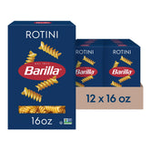 Barilla rotini frontal del paquete mostrando marca y cantidad, calidad visible