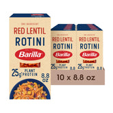 Barilla rotini lenteja roja paquete frontal mostrando marca y beneficio proteico