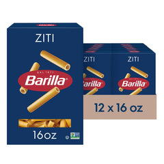 Barilla ziti frente del paquete mostrando diseño y marca, garantía de calidad