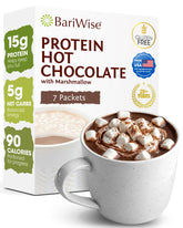 BariWise empaque frontal mostrando sabor chocolate marshmallows y beneficios proteicos