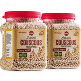 Baron's frascos frontales que muestran el couscous integral y envase práctico