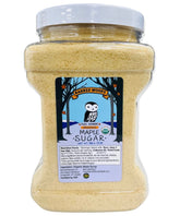 BARRED WOODS frasco de 3 libras mostrando el azúcar de arce puro y práctico almacenamiento