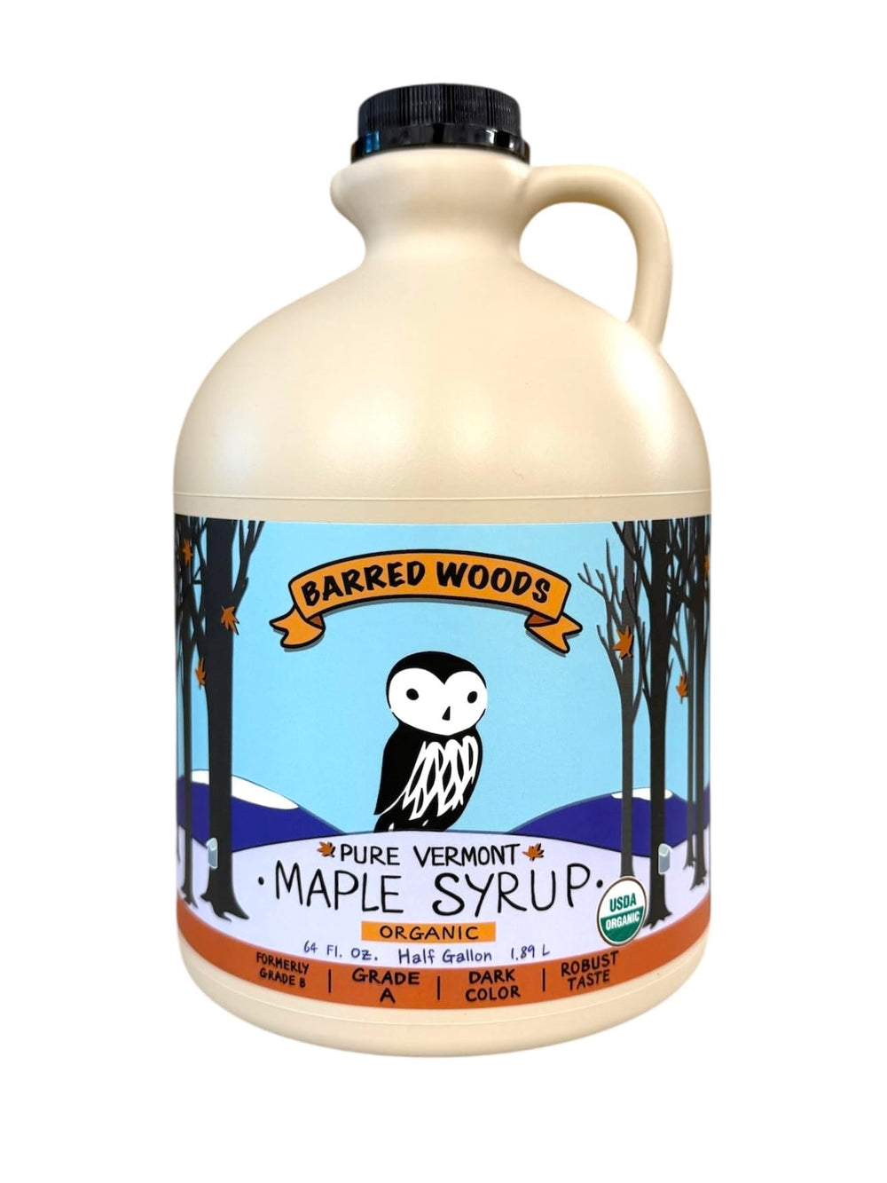 Barred Woods jarra frontal 64 oz mostrando envase y etiqueta orgánica