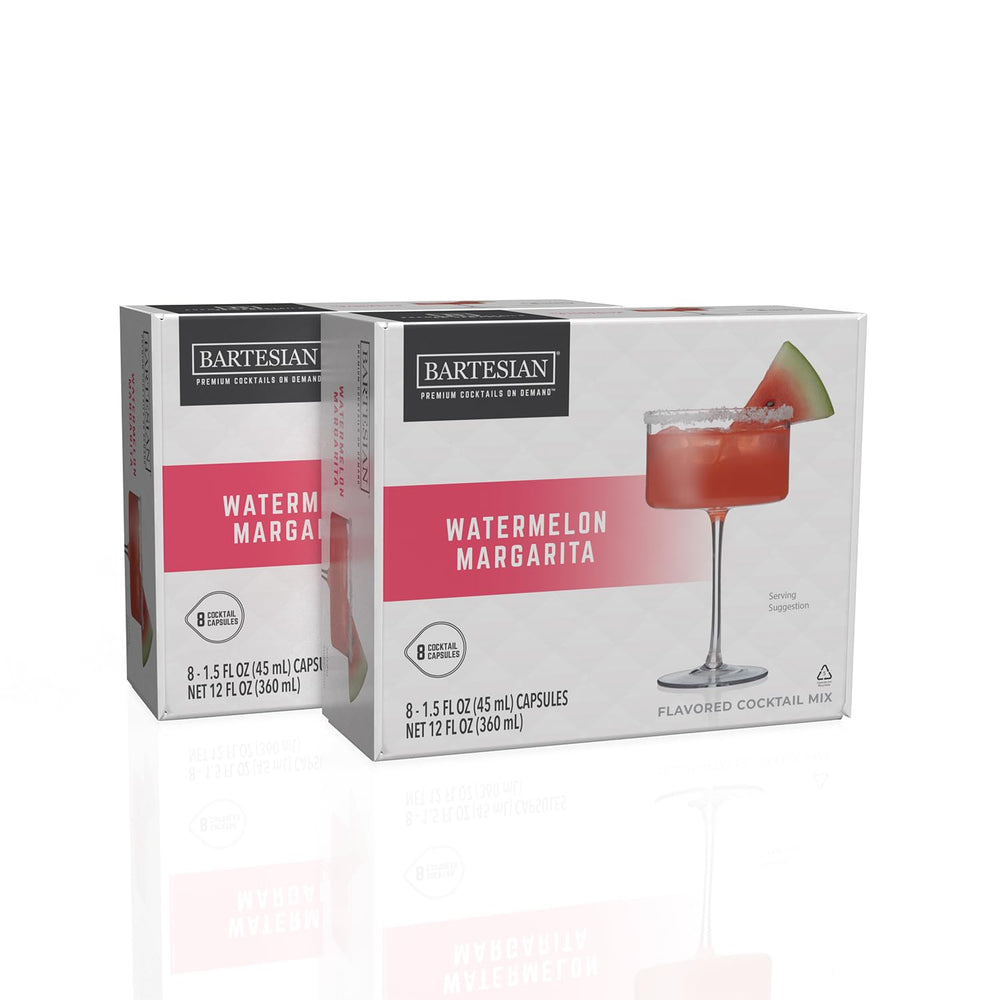 Bartesian caja de 16 cápsulas Watermelon Margarita mostrando el empaque y conveniencia
