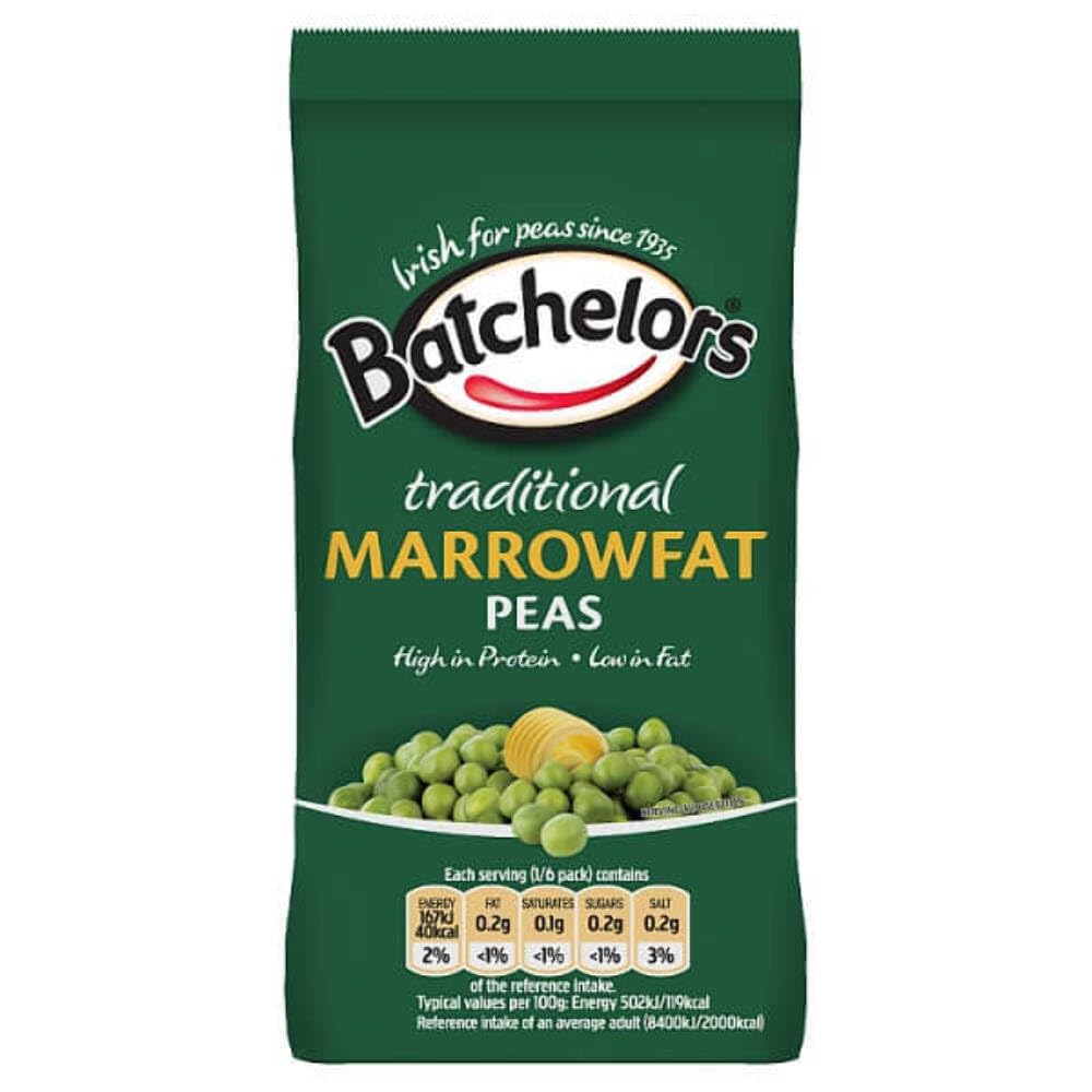 Batchelors paquete frontal mostrando guisantes marrowfat y uso fácil