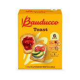 Bauducco Toast empaque frontal mostrando pack de 6 y variedad original e integral para conveniencia