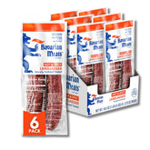 Bavarian Meats paquete frontal mostrando seis salchichas picantes, práctico para llevar