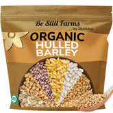 Be Still Farms bolsa frontal mostrando 4.8 lb y etiqueta orgánica, ideal para despensas