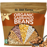 Be Still Farms paquete frontal de garbanzos orgánicos, fácil almacenamiento