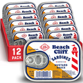 Beach Cliff lata frontal con sardinas en salsa de mostaza, lista para consumir