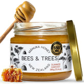 Bees & Trees frasco frontal manuka 550+ MGO, presentación clara y trazable