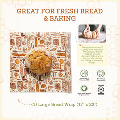 Bee's Wrap cubriendo una baguette, demuestra ajuste y protección contra resequedad