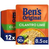 Ben's Original paquete frente mostrando pouches y sabor cilantro lima, conveniencia inmediata