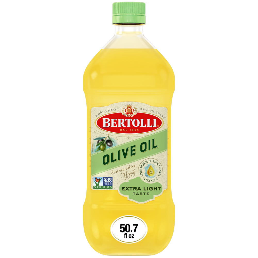Bertolli botella frontal 50.7 fl oz mostrando volumen y uso doméstico