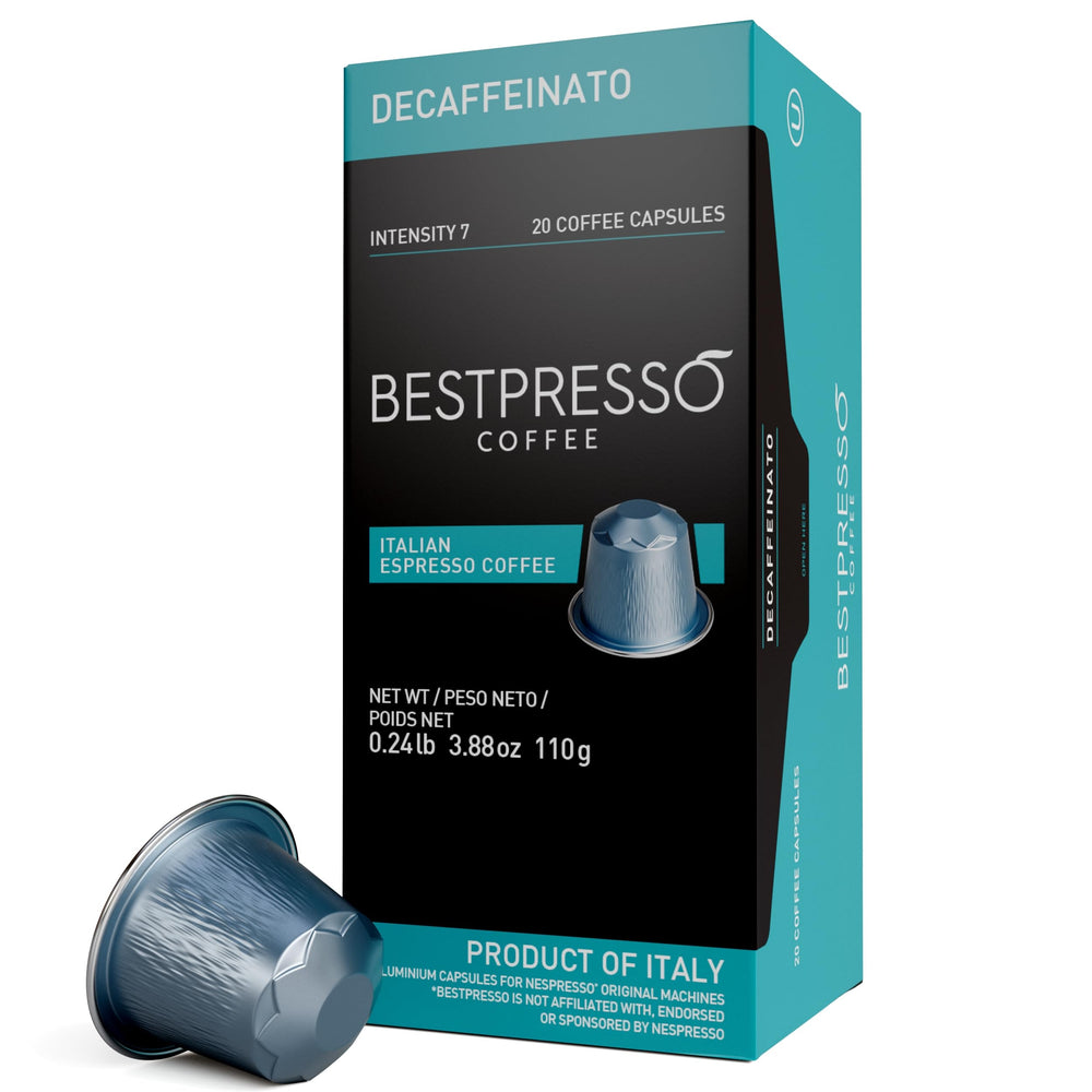 Bestpresso frente de caja con 120 cápsulas mostrando embalaje y conveniencia