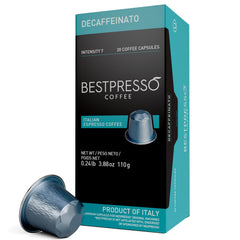 Bestpresso frente de caja con 120 cápsulas mostrando embalaje y conveniencia