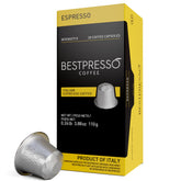 Bestpresso frente del empaque mostrando cajas y ventaja de cantidad