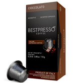 Bestpresso paquete frontal de cápsulas mostrando 6 cajas y 120 unidades, conveniencia diaria