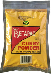 Betapac polvo de curry frente del empaque mostrando etiqueta y tamaño 16oz, conserva sabor