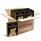Better Oats frente del empaque mostrando pack de seis cajas, fácil almacenamiento