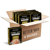 Better Oats vista frontal de la caja mostrando pack de seis cajas y diseño claro