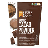BetterBody Foods envase frontal de cacao orgánico 32 oz, almacenamiento práctico