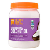 BetterBody Foods frasco frontal del aceite de coco muestra tamaño y dosificación