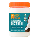 BetterBody Foods frasco frontal del aceite de coco, presentación clara y orgánica