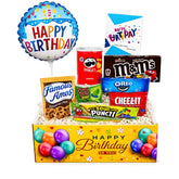 Beyond The Box cesta frontal con snacks y globo listo para regalar