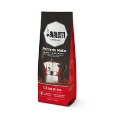 Bialetti frente del paquete Classico 251 g mostrando origen y tostado para una taza equilibrada