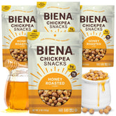 BIENA frente del paquete Honey Roasted mostrando diseño y tamaño práctico