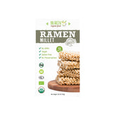 Big Green Organic Food paquete frontal que muestra ramen de mijo orgánico y beneficios claros