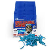 Big League Chew empaque frontal mostrando sabor Blue Raspberry y diseño vibrante
