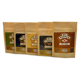 Big Poppa Smokers frascos frontales mostrando cinco rubs para probar sabores