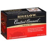 Bigelow empaque frontal mostrando 20 bolsitas y etiqueta reconocible, frescura garantizada