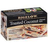 Bigelow frente de caja Toasted Coconut Almond Bark mostrando diseño y cantidad