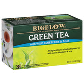 Bigelow Tea caja frontal con diseño y sabor arándano y açaí, visión clara del producto