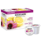 Bigelow Tea caja frontal mostrando diseño y cantidad, conveniencia en cápsulas