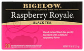 Bigelow Tea frente del empaque Raspberry Royale mostrando el diseño y cantidad