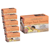 Bigelow Tea envase frontal mostrando etiqueta y sabor Ginger Peach Turmeric, práctico
