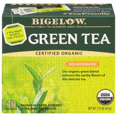 Bigelow Tea paquete frontal mostrando cajas y marca, conservación del sabor