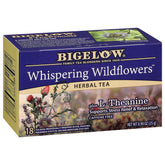 Bigelow caja frontal mostrando Whispering Wildflowers y beneficios relajantes