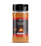 Birch & Meadow envase frontal de polvo Carolina Reaper, muestra claro del producto y advertencia
