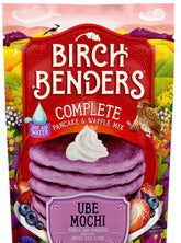 Birch Benders paquete frontal muestra mezcla ube mochi, atractivo visual púrpura