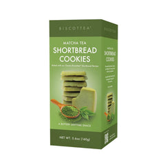 BISCOTTEA matcha presentación frontal mostrando 8 galletas listadas y atractivas